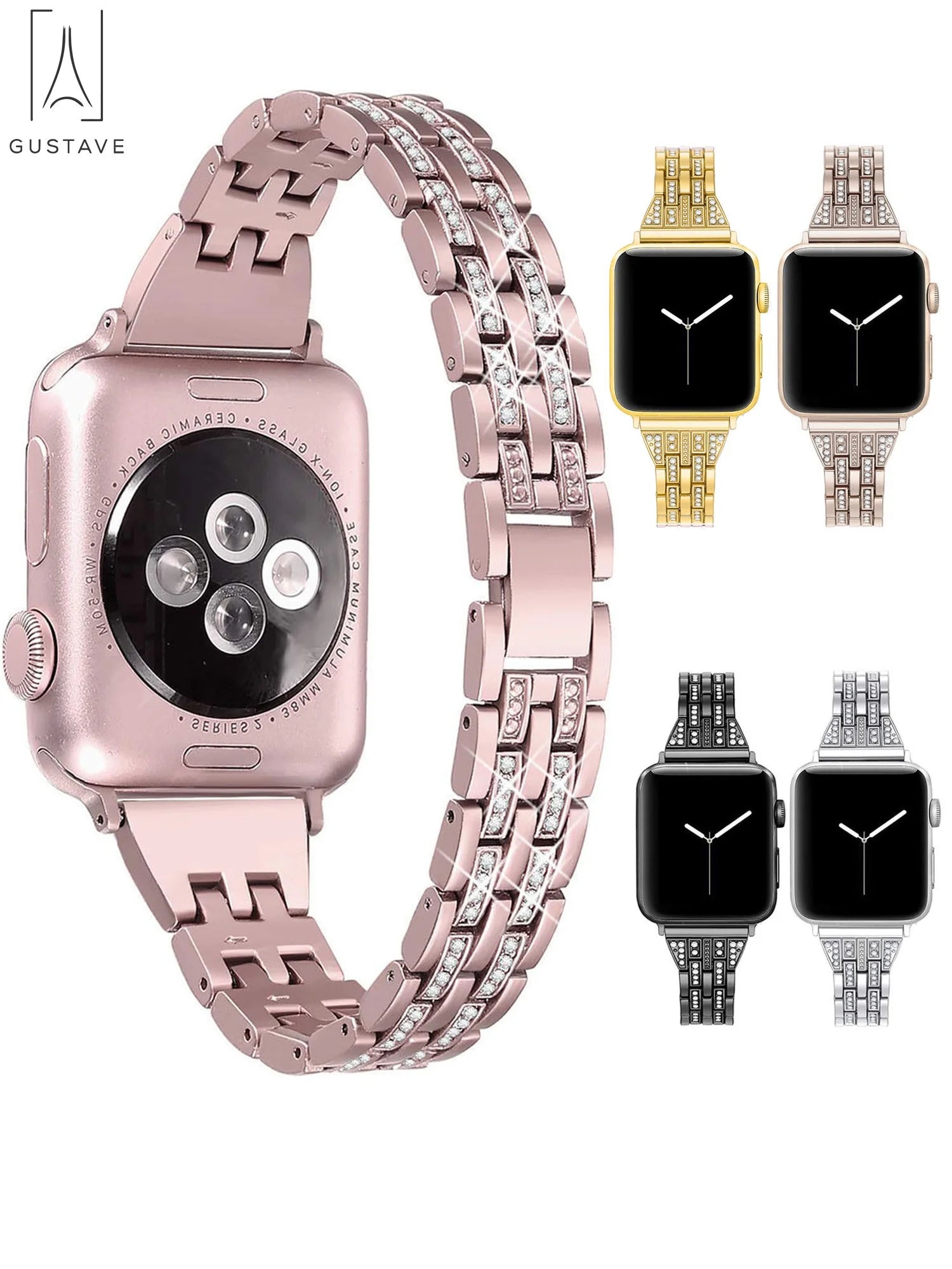 Metal Apple Watch Band 38Mm 40Mm 42Mm 44Mm Compatible with Iwatach Series Ultra SE 8 7 6 5 4 3 2 1 Elegant Bracelet Wristband Strap with Diamond Rhinestone for Women "Gold"